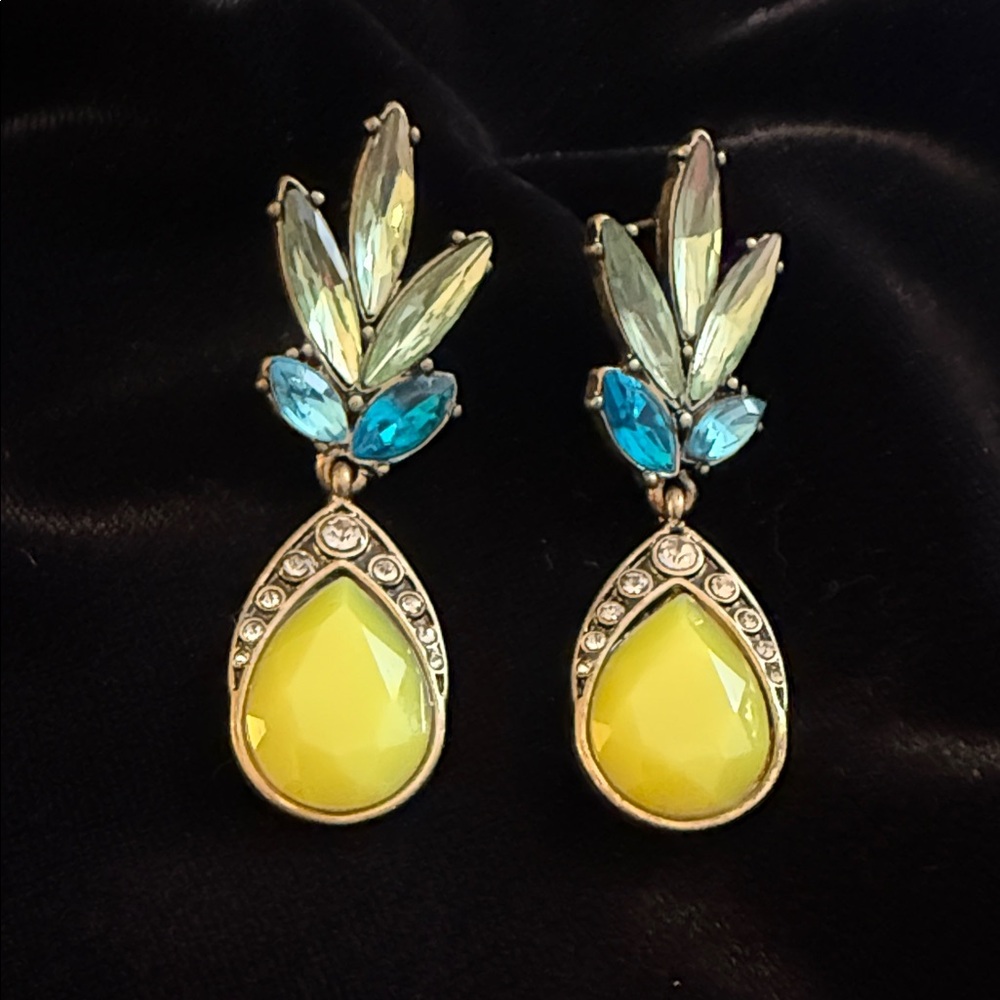 3/$20 Rhinestone Yellow Blue Crystal Drop Earrings